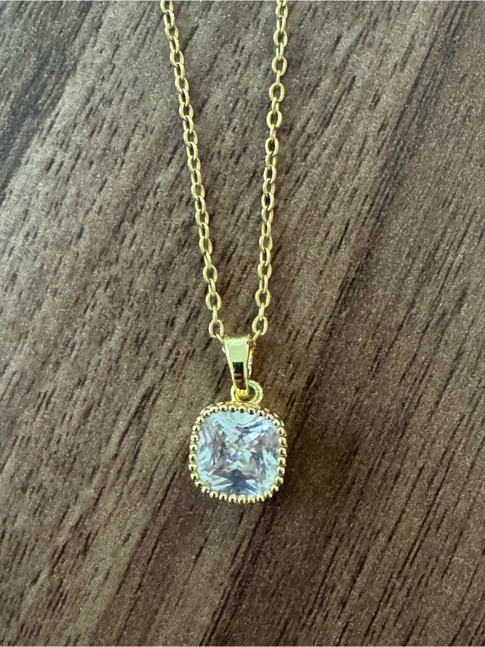 American Eagle Outfitters Gold Tone Necklace with Clear Cushion Pendant